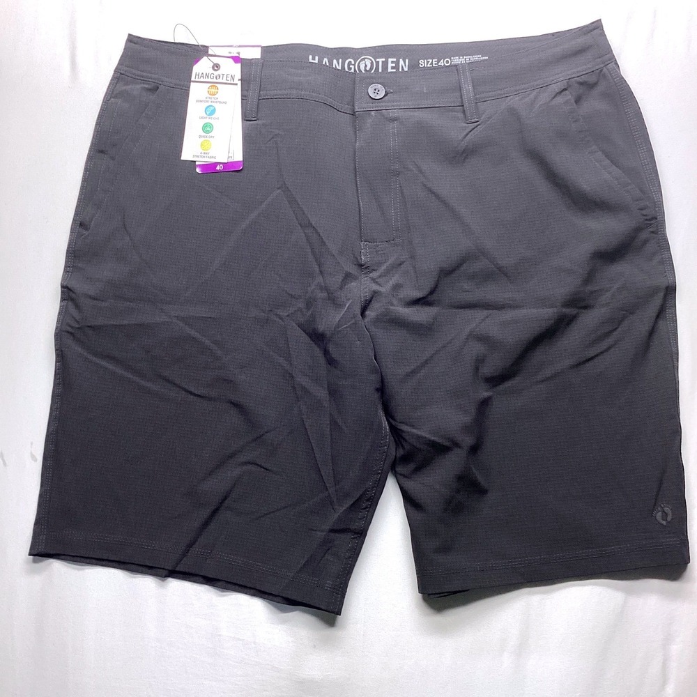 Hang Ten Mens Hybrid Shorts Meteorite Gray 4-Way Stretch Quick Dry Size 40
